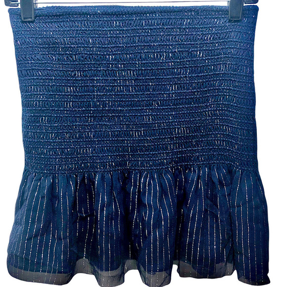 Derek Lam 10 Crosby NEW Sample Piece Navy Silver Metallic Smocked Ruffle… - Picture 6 of 9